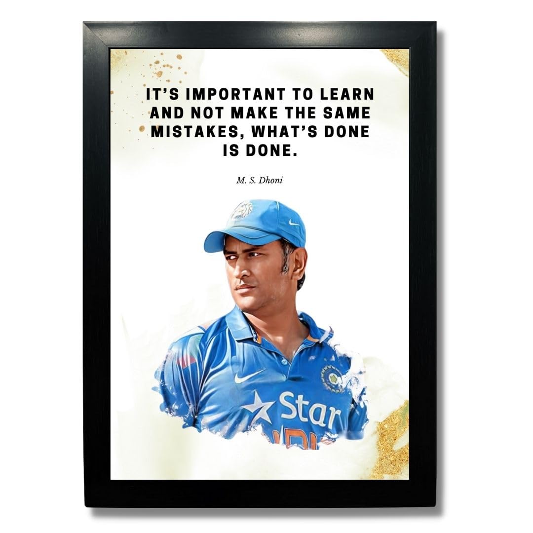 Kagaz Kala - Famous Personalities Digital Print with Motivation Quotes - Framed Quotes Poster - 13x10 Inches Synthetic (M S Dhoni - It's important)