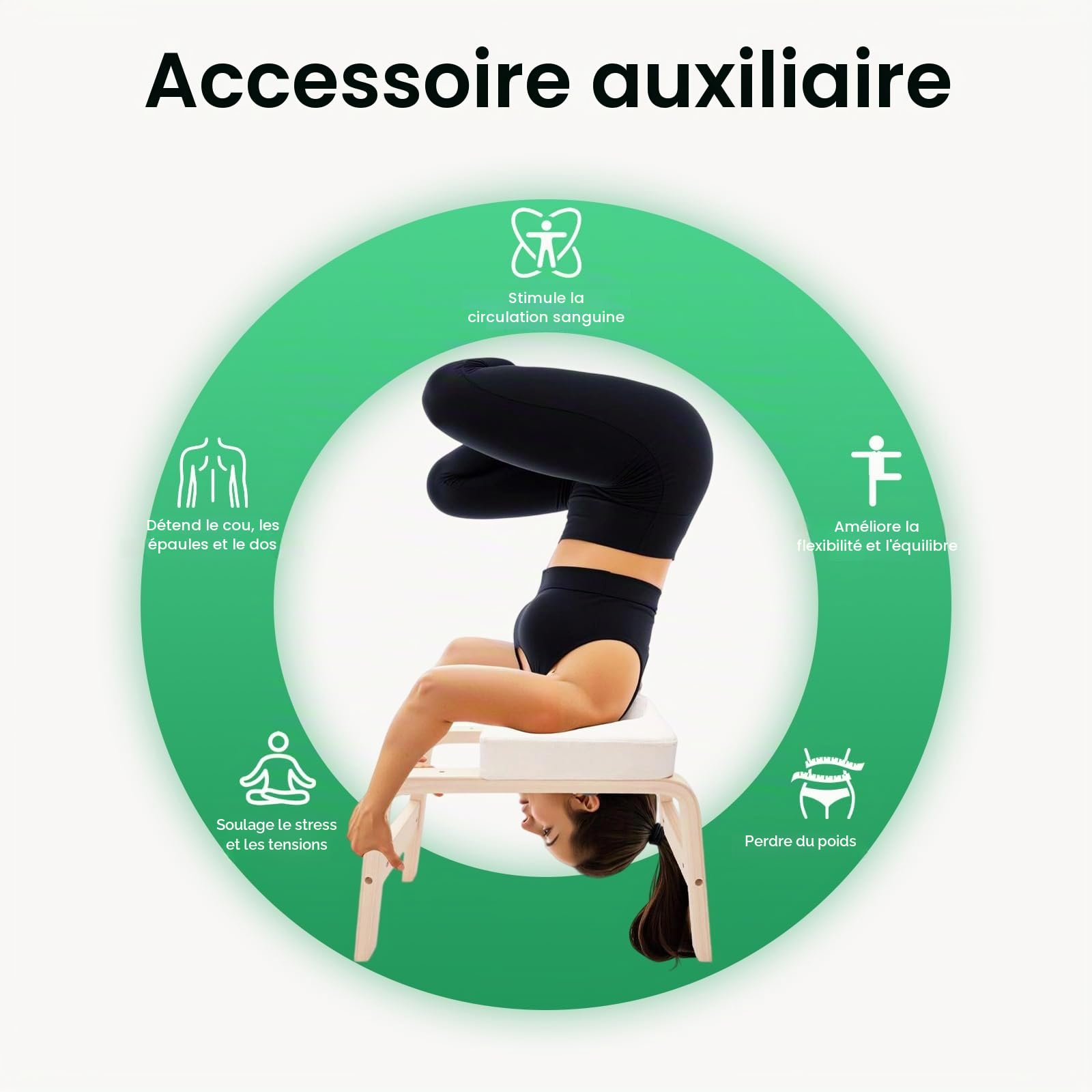 Tabouret de yoga avec cadre en bois et rembourrage en polyuréthane, chaise inversée pour l'équilibre, détend le cou, les épaules, capacité de charge de 200 kg
