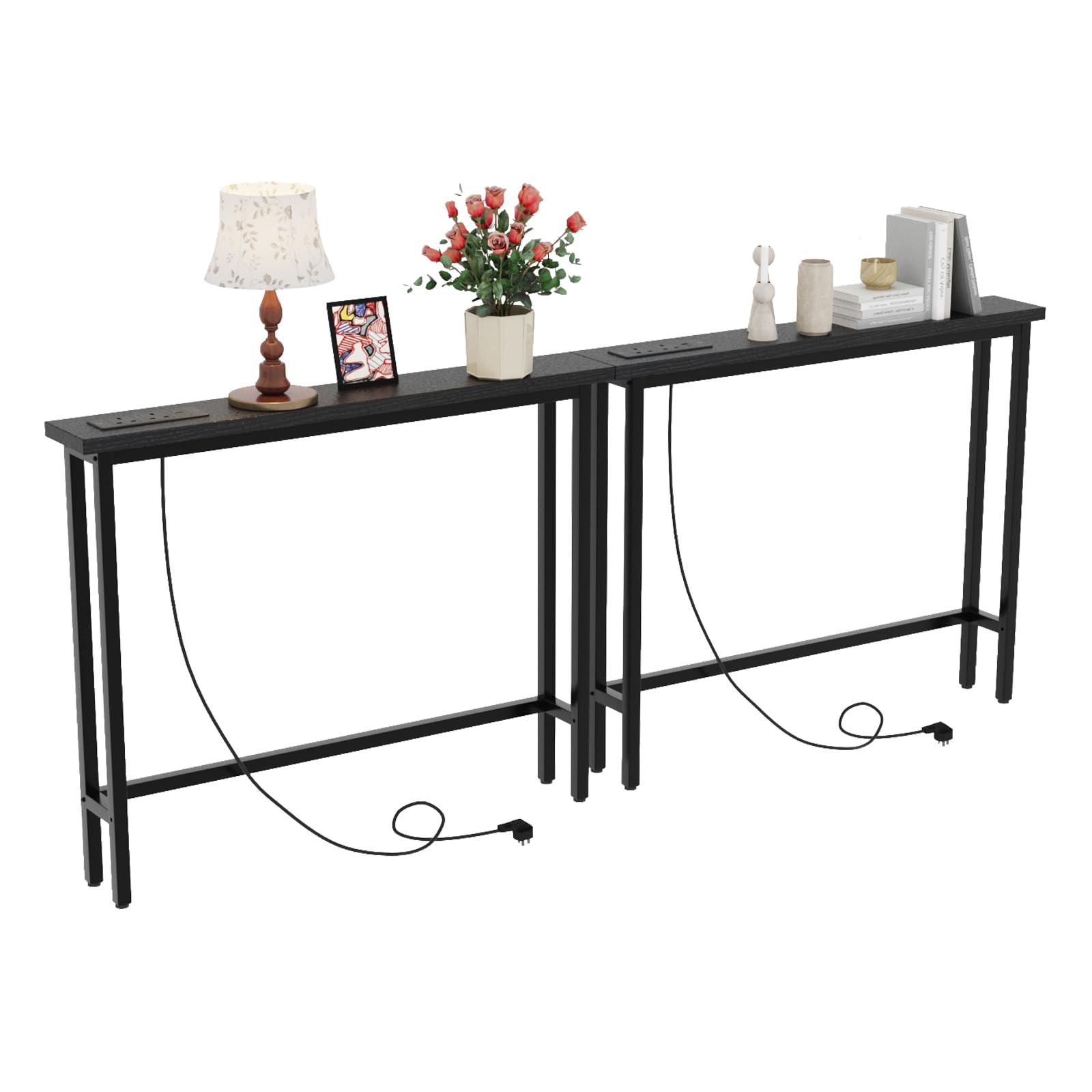 Bonnlo 2-Pack Console Table for Hallway Slim, Narrow Sofa Table w/Outlets