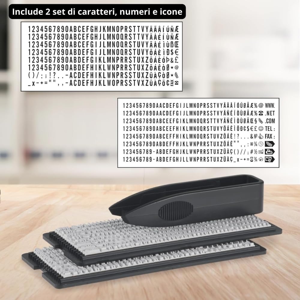 Trodat Timbro Verde Pastello Autoinchiostrante Autocomponibile Fai-Da-Te Printy 4912 Typo, 47x18 mm, Max 4 Righe, Inclusa Cartuccia Inchiostro Nero, con Pinzetta e 2 Set di Caratteri, Icone e Numeri