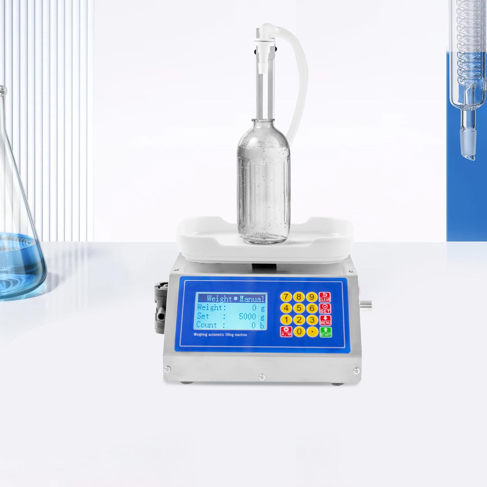 Riempitrice digitale 220 V, impianto di riempimento liquido con pompa a membrana e LCD, capacità 8 g-3 kg, altezza di riempimento 0-32 cm, per liquori, miele, olio, cosmetici, detergenti