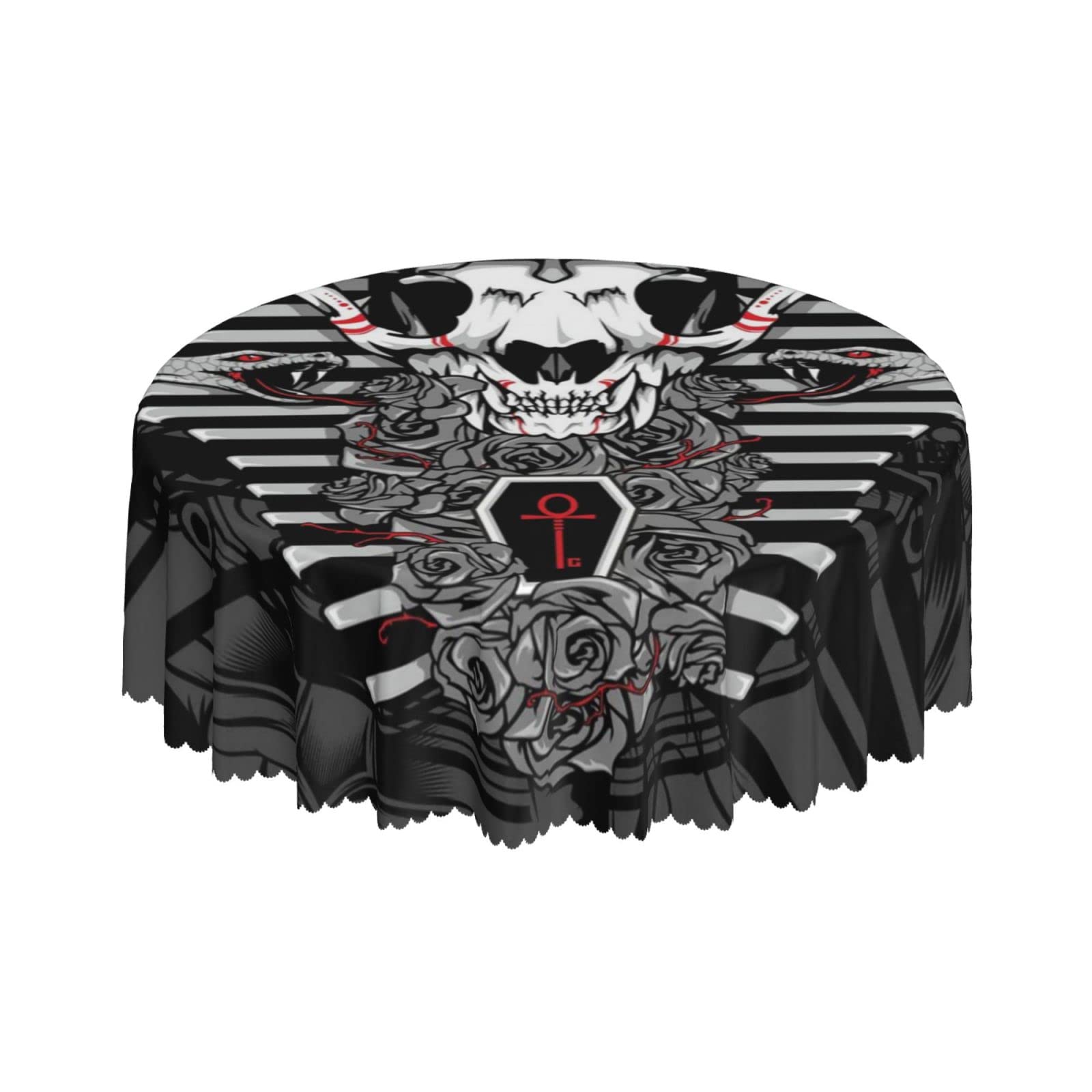 Lsjuee Anubis Snake Skull Egypt Round Tablecloth 60 Inch Printed Washable Tablecloth for Dining Party Holiday Fall Home Decorative