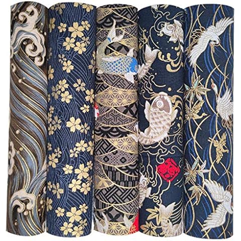 Qililandiy 5PCS Cotton Pattern Fabric Japanese Style Fabric for Crafts Sewing Quilting Patchwork Face Protection 25cm Square (Black) Cover