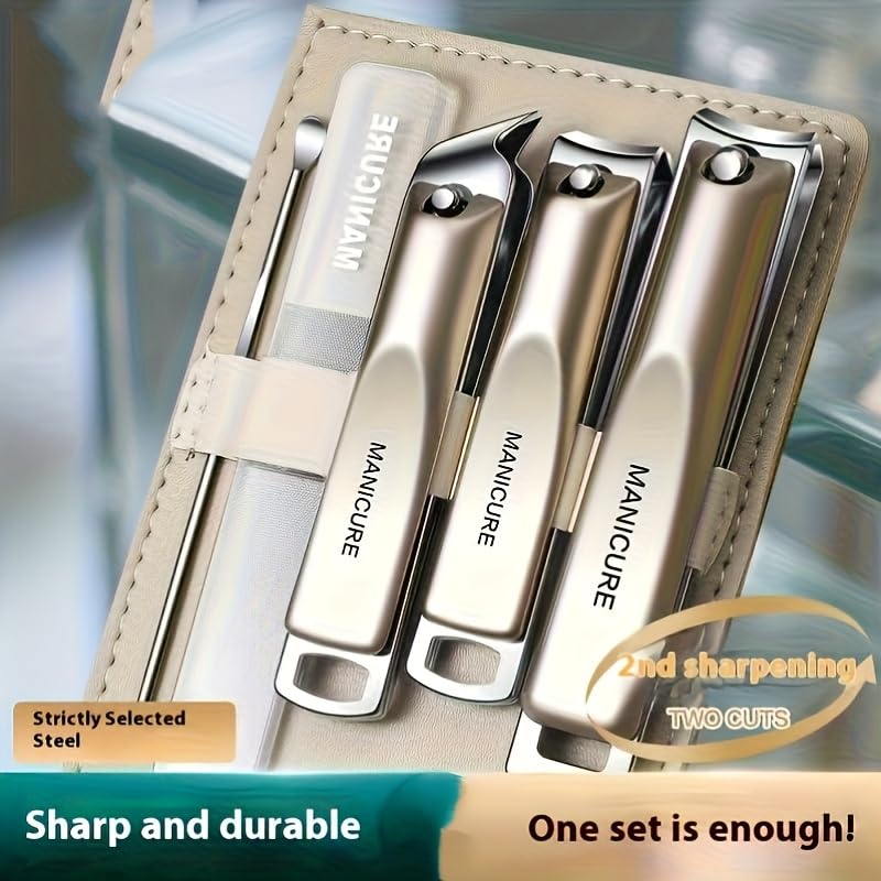 5Pcs Carbon Steel Nail Clippers Set Heavy Duty Sharp Tools for Thick Nails Manicure Pedicure Kit with Travel — view 7