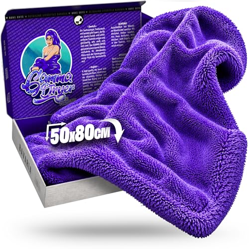 Nuke Guys Auto Trockentuch extrem saugstark & lackschonend | Gamma Dryer XXL 50x80cm Lila | 1400 GSM Mikrofaser Tuch zum effizienten Trocknen nach der Autowäsche | Mikrofasertuch
