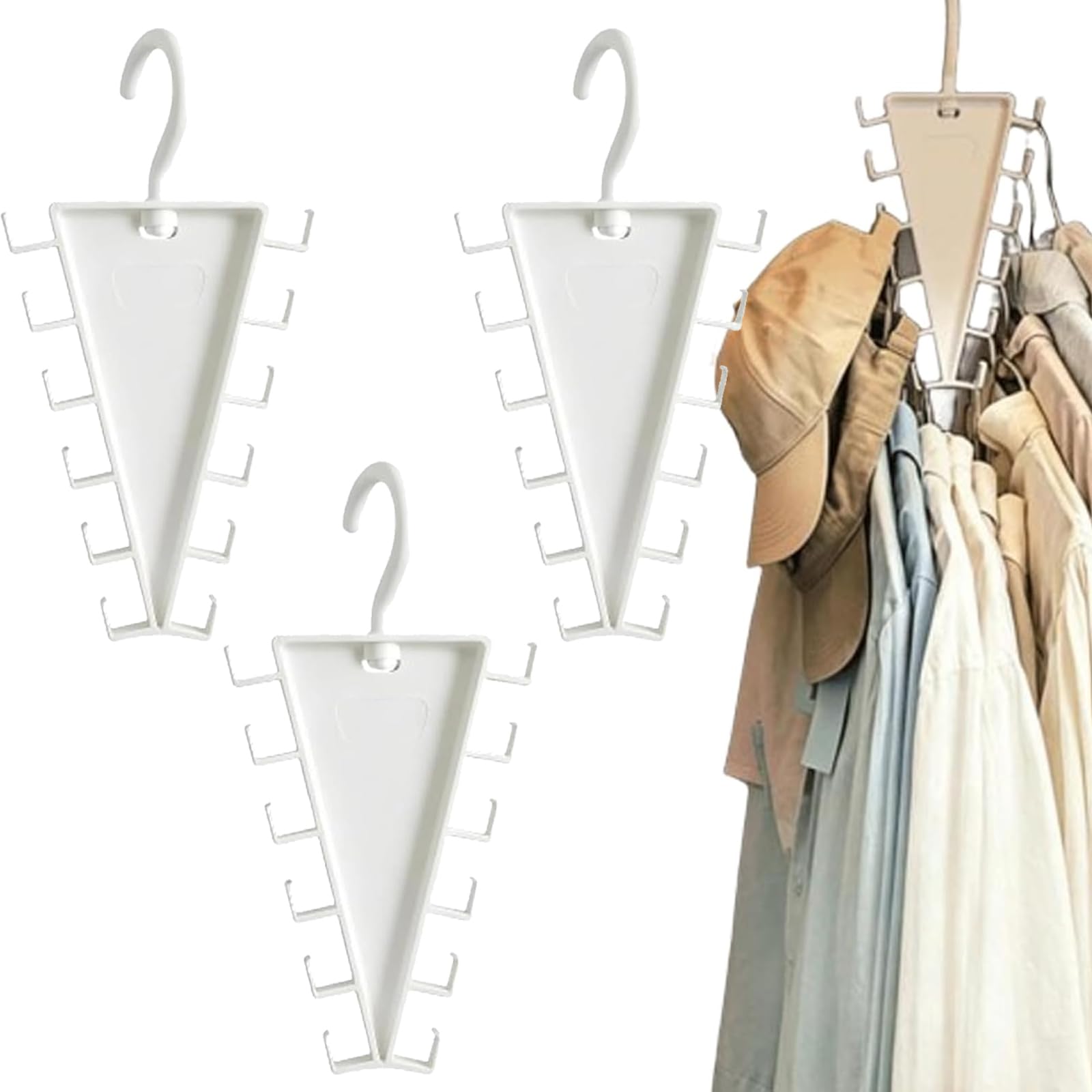 Leipsychic White 3Pcs V-Shaped Double-Sided Closet Organizer Hanger – 360° Rotating Multi-Hook Closet Rack For Pants, Hats, Scarves, Bags – Space-Saving Closet Storage For Small Closets, Dorms & Apartments