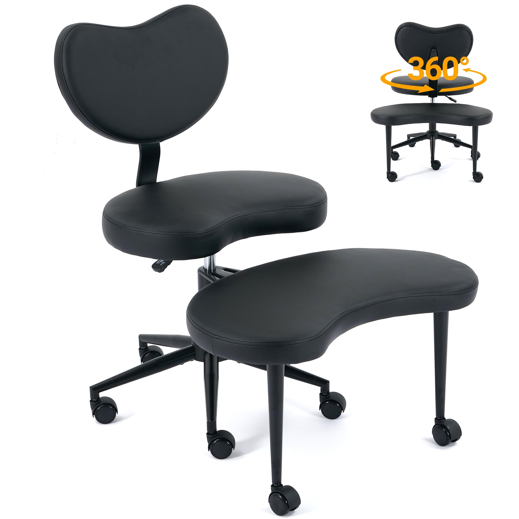 Sedia da meditazione al ginocchio, ergonomica, regolabile in altezza, con seduta girevole, in pelle PU, seduta curva, ideale per loto, sedile al ginocchio o posizione accovacciata (nero)