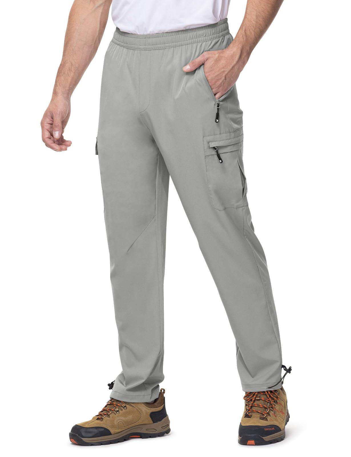 Rdruko Men's Lightweight Outdoor Trousers Elastic Waist Quick Dry Water Repellent Stretchy Cargo Pants for Hiking Traveling Walking Work Camping Golf
