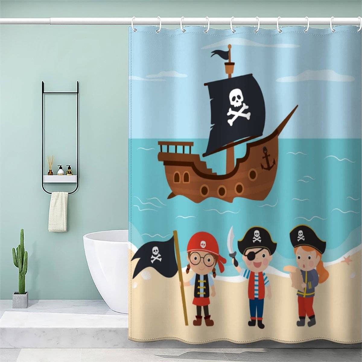 Rideau de douche pirate 180x180 cm opaque imperméable pour baignoire