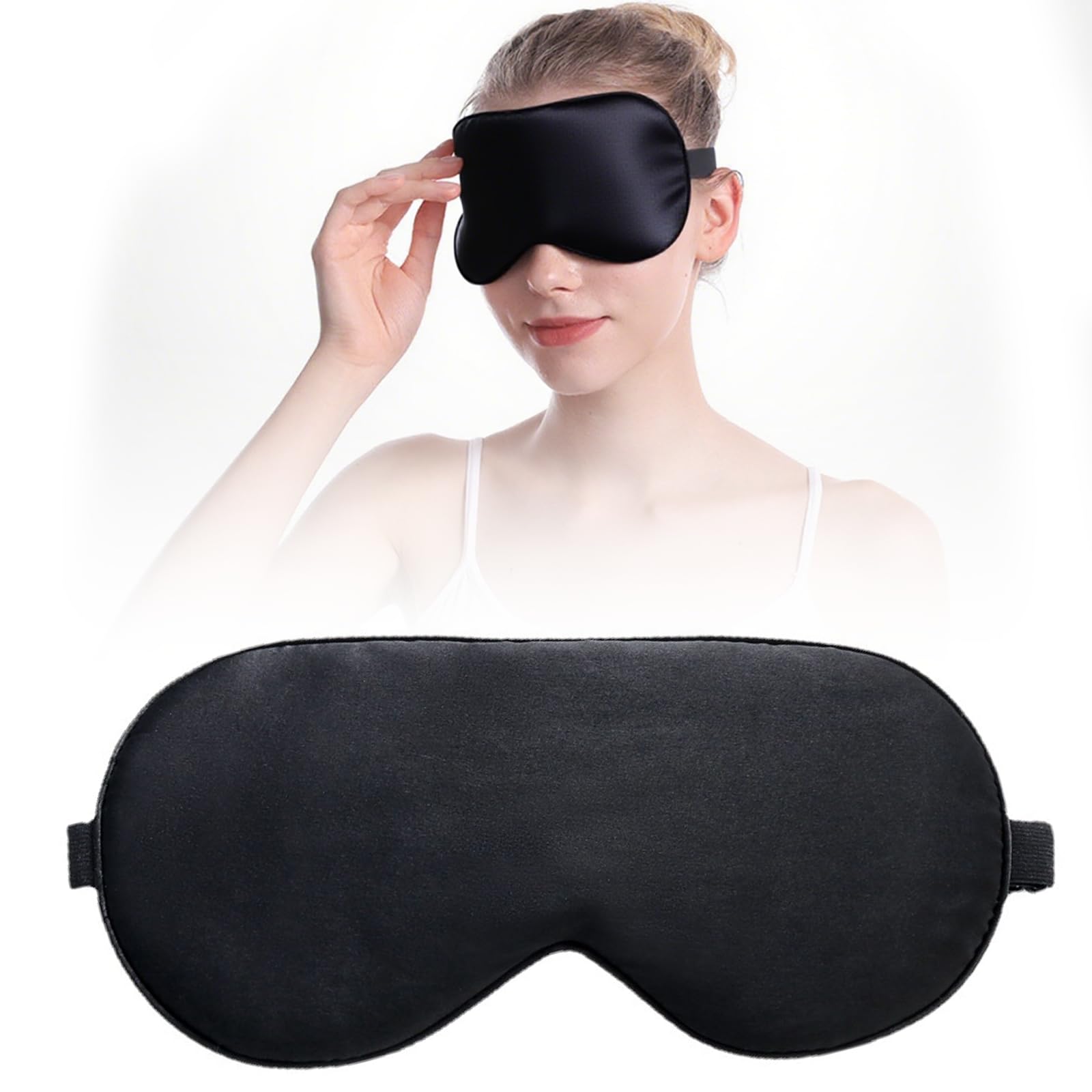 Silk Eye Mask for Sleeping Sleep Adjustable Sleeping Eye Mask for Women Black