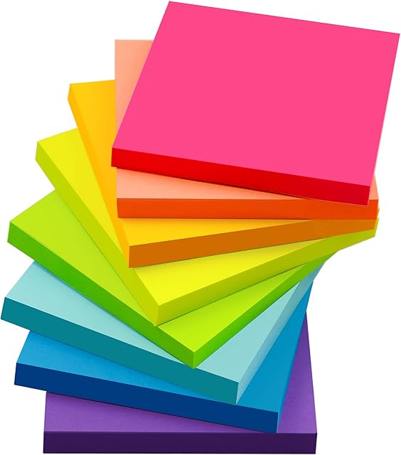 (8 Pack) Sticky Notes,8 Colors Self Sticky Notes Pad,Bright Post Stickies Colorful Super Sticky Notes for Office,Home,School, Meeting,76mm x 76mm