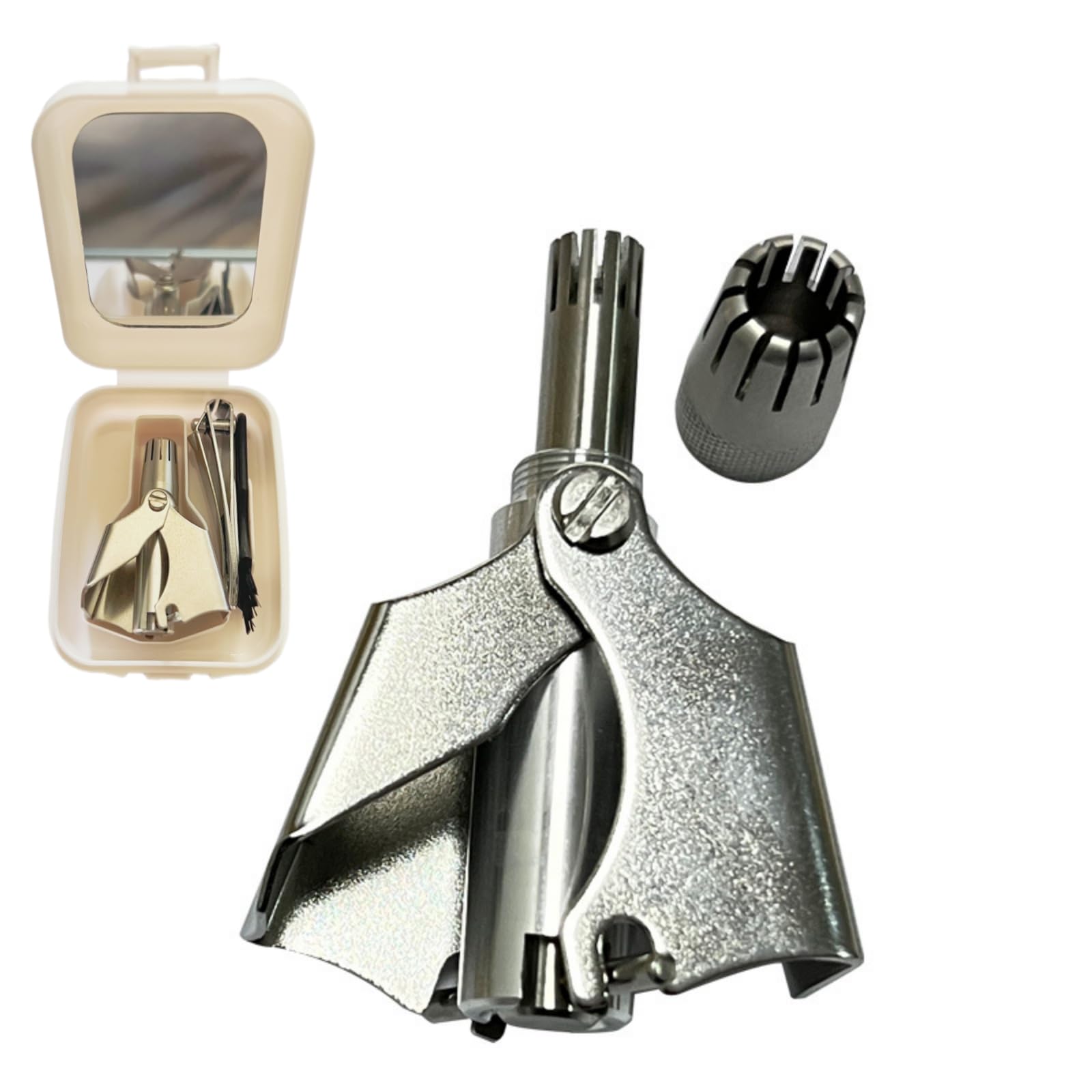 MANYOUYOU Manual Ear and Nose Hair Trimmer for Men & Women - Battery-Free, Waterproof, Portable, with 12 Sharp Blades and Bonus Nail Clippers