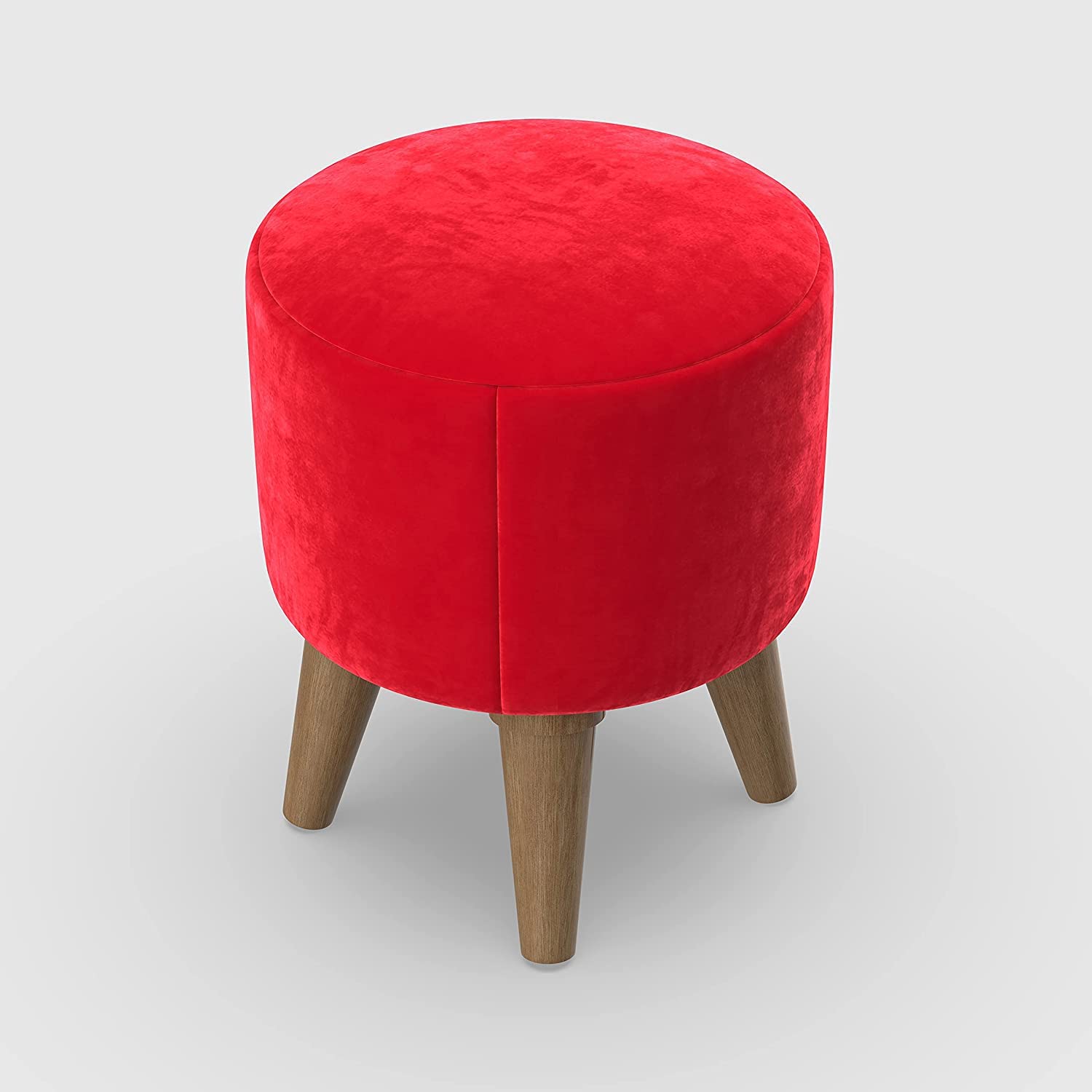 Woodspace Dukan Side Stool for Living Room Sitting Round Stool Cushion Wooden Leg Stool for Living Room Modern Design (Red)-image-33