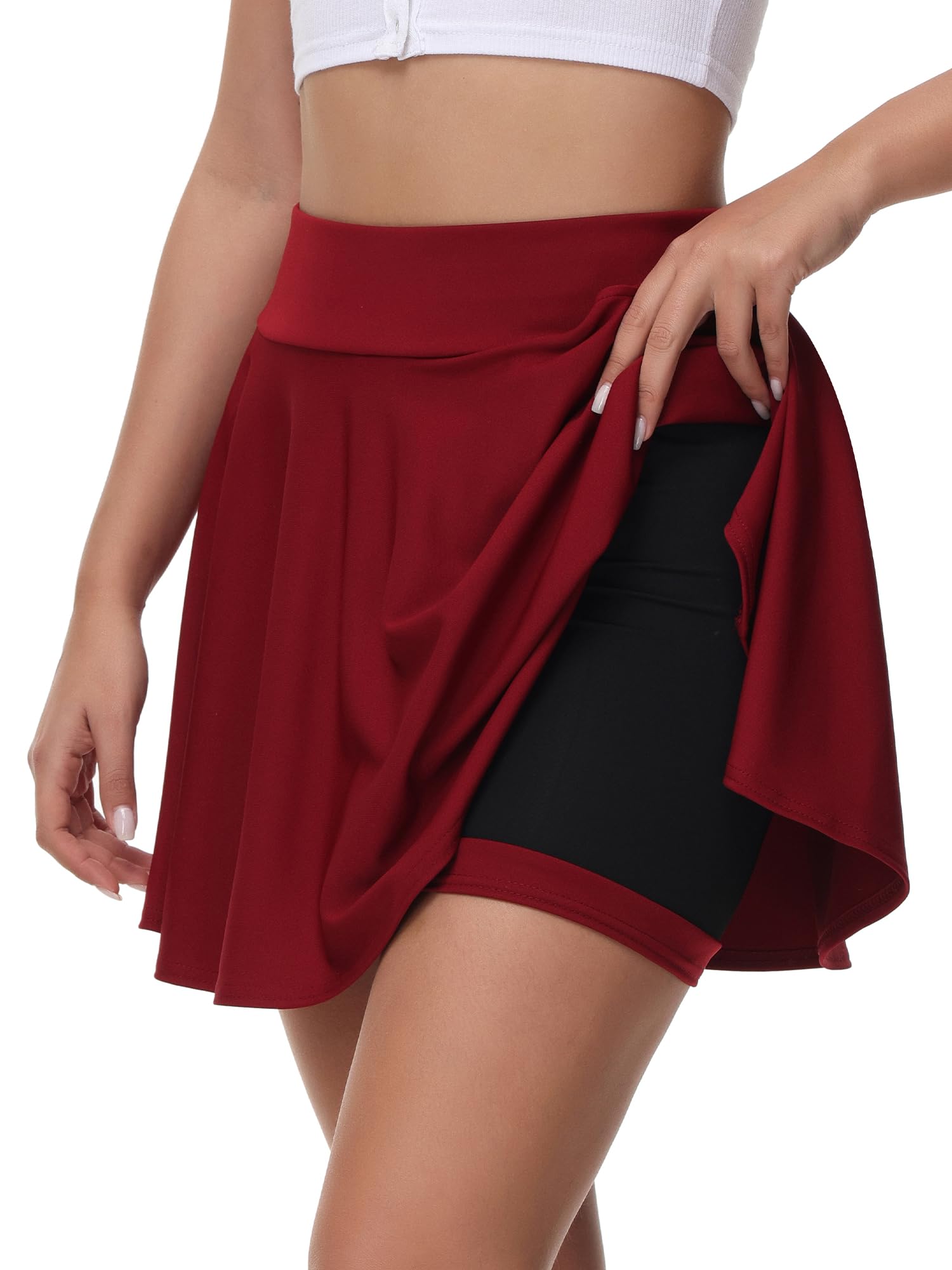 Damen mädchen Basic Rock Schwarzer Damen Mini Skater Rock mit Hose,Taschew vielseitige dehnbaren informell Tennis Rock
