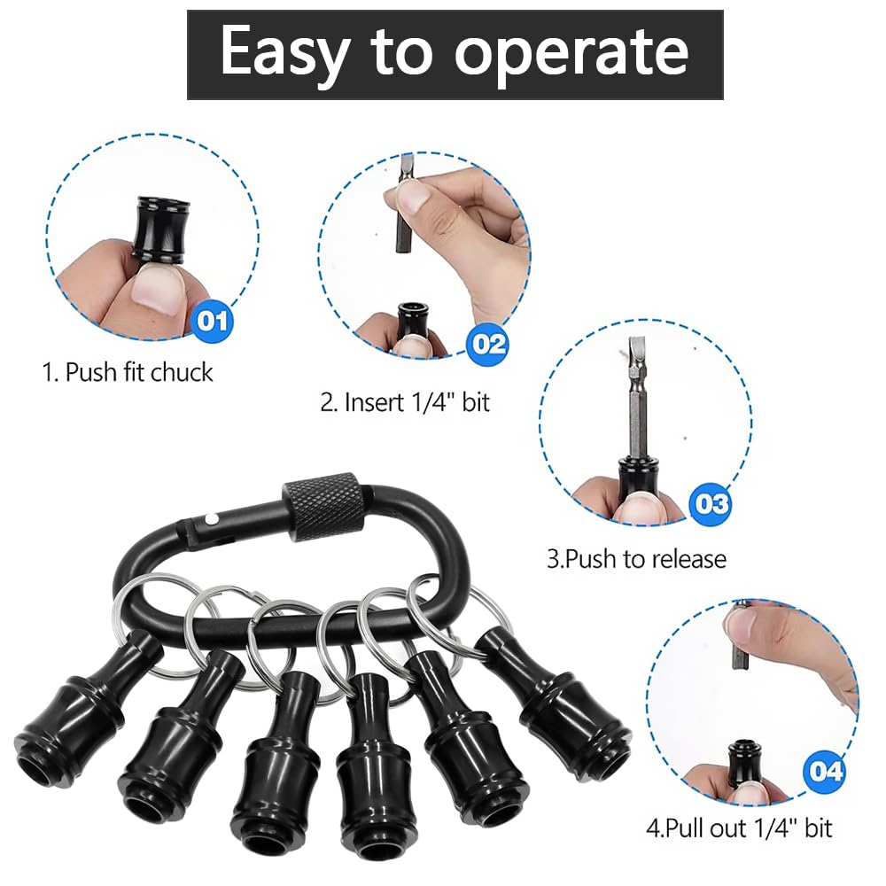 Navaris Porta Inserti Per Avvitatore Con Moschettone - Set Da 6 - Per Punte Da 1/4" - Lega Di Alluminio - Foto 6