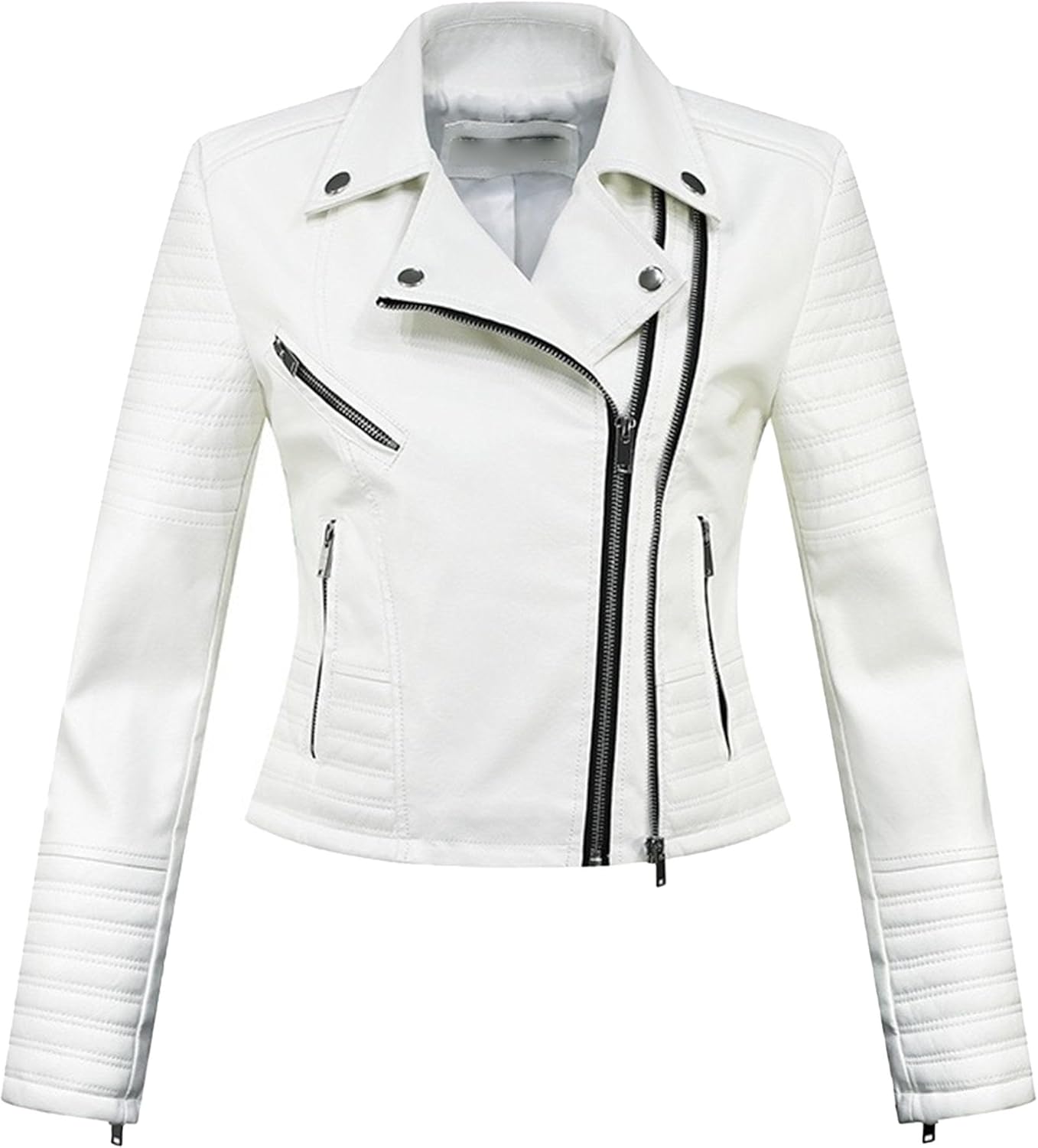 Women's Faux Leather Cropped Moto Biker Coat Zipper Lapel Fashion Coat Jacket Slim Fit Classic Fall Outerwear