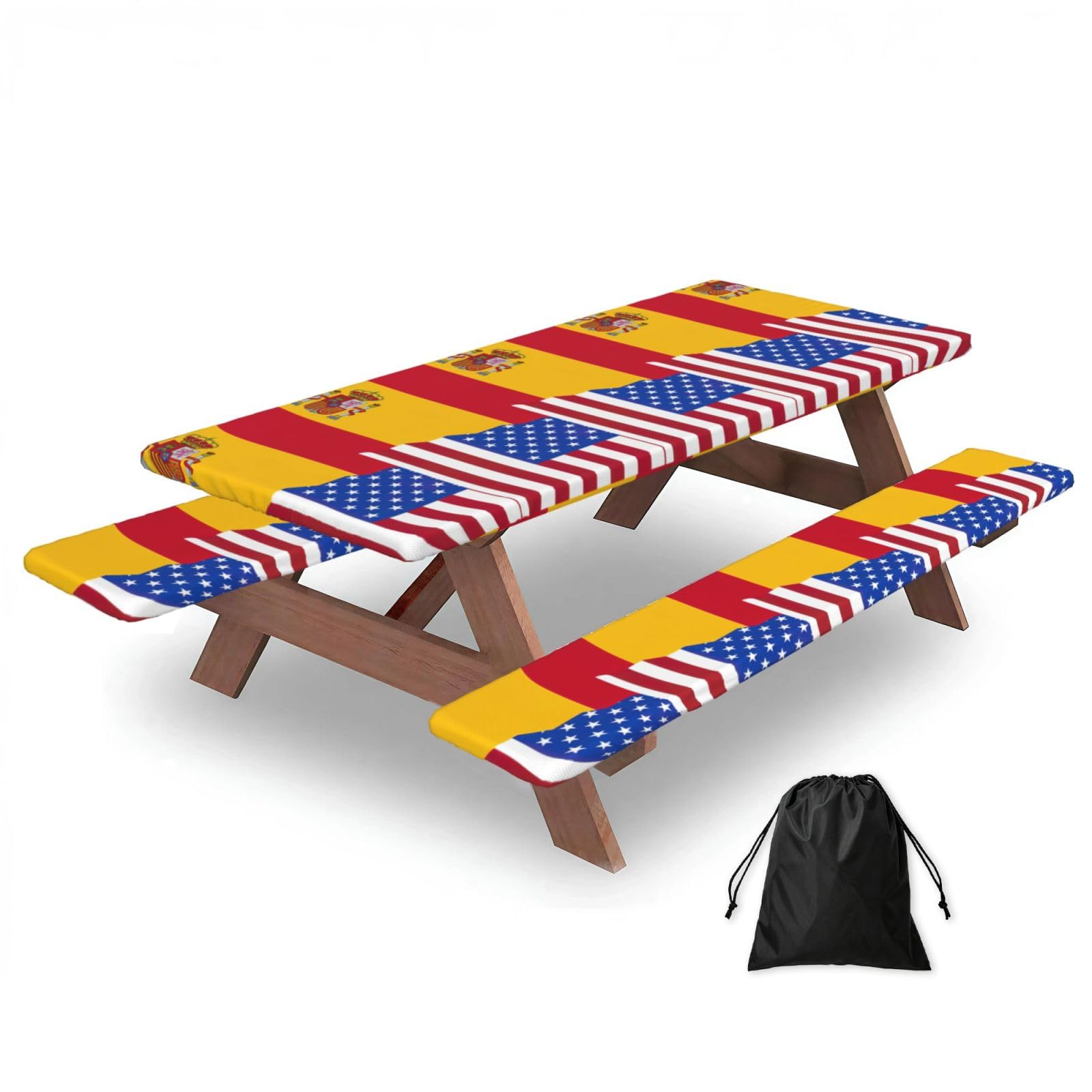 PPHGUT American Spain Flag Print Picnic Table Bench Cover Set Outdoor Garden Bbq Protector For Family Camping