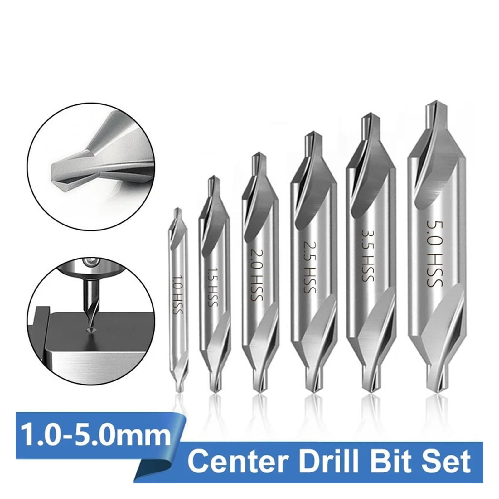 Punte da trapano centrali HSS a 60 gradi for tornio e fresa, 1,0-5,0 mm, confezione da 6-10 pezzi(10pcs 1.0-5.0mm)