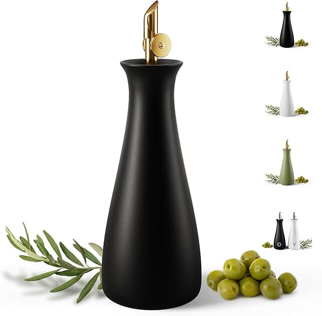 HB Design Co. Ceramic Olive Oil Dispenser with Self-Closing Gold Spout -...