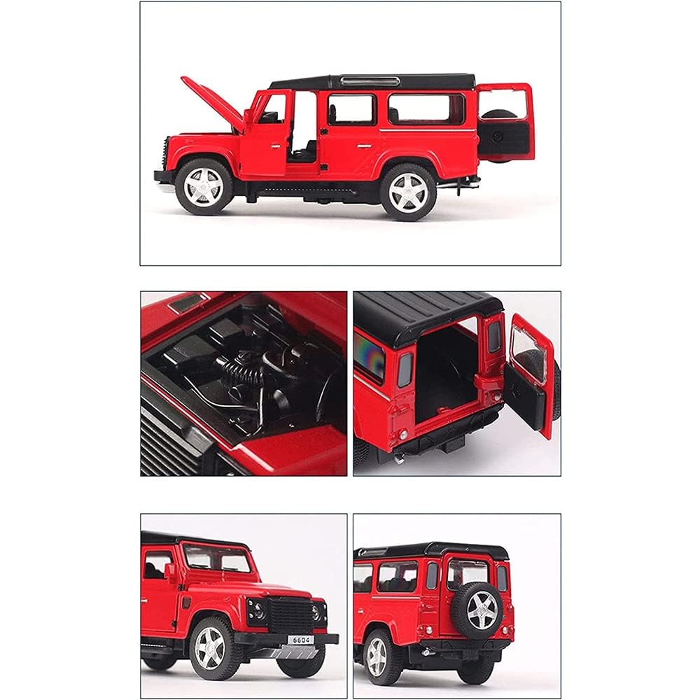 CROPDAK 🏎️ Scale Exclusive Alloy Metal Pull Back Die-cast Car Model with Sound Light Mini Auto Toy for Kids Metal Model Toy Car with Sound and Light (1.32 Scale Defender-RED) 3