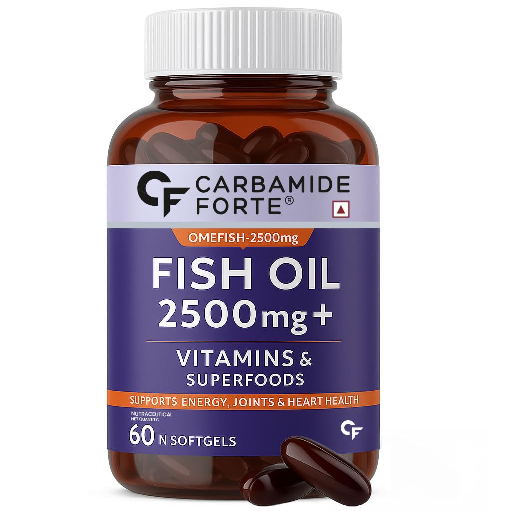 Fish Oil 2500mg- 60 Capsules| (Omega 3 1500mg; 900 mg EPA and 600mg DHA Per Serving) Capsule For Men & Women with Biotin, Vitamin D, Vitamin K2-MK7, 480 grams