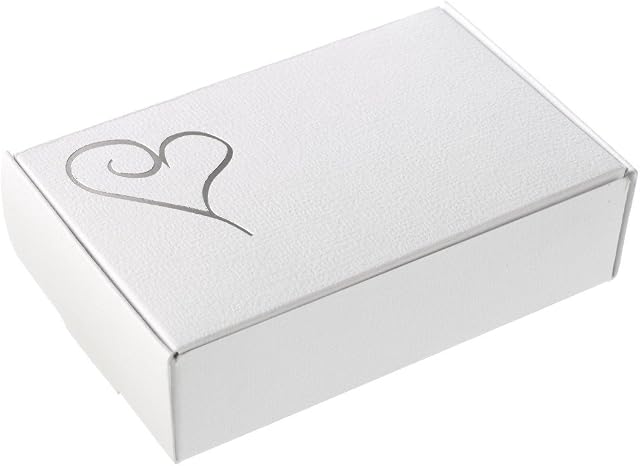 Neviti Contemporary Heart Wedding Cake Boxes - Silver/White - 10 Pack