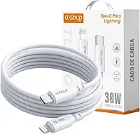 Cabo USB-C para Lightning 30W Turbo – 1 Metro, Cabo Reforçado Trançado, Ponta em Alumínio, Carregamento Rápido PD – Para iPhone, iPad – Branco