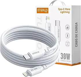 Cabo USB-C para Lightning 30W Turbo – 1 Metro, Cabo Reforçado Trançado, Ponta em Alumínio, Carregamento Rápido PD – Para iPhone, iPad – Branco