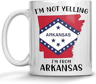 Funny Arkansas Pride Coffee Mugs, I'm Not Yelling I'm From Arkansas Mug, Gift Idea for Arkansas Men and Women Featuring the State Map and Flag, Proud Patriot Souvenirs and Gifts
