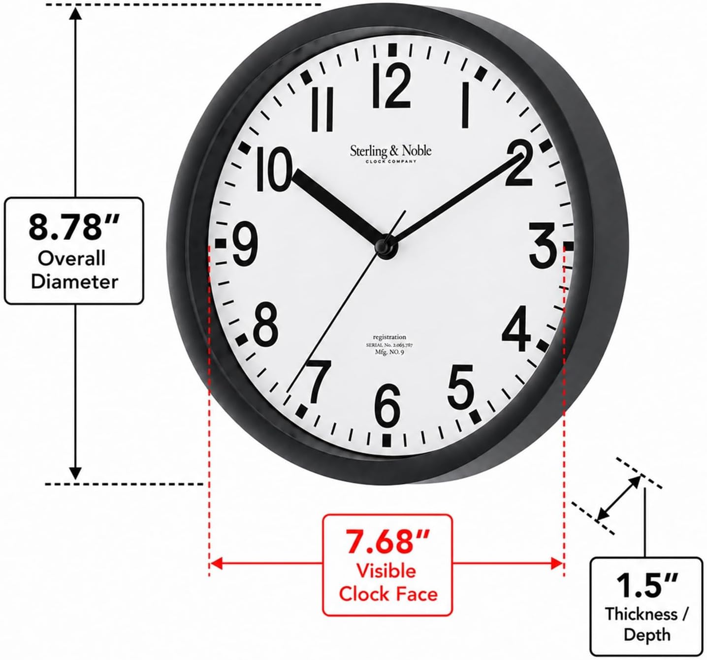 KQEC Wall Clock (Black) Round Battery Operated, 8.78" Overall Diameter with 7.68" Visible Clock Face, Modern Quartz Wall Clock with Analog Display for Home, Office, Kitchen, Den, Kid’s Room or Study