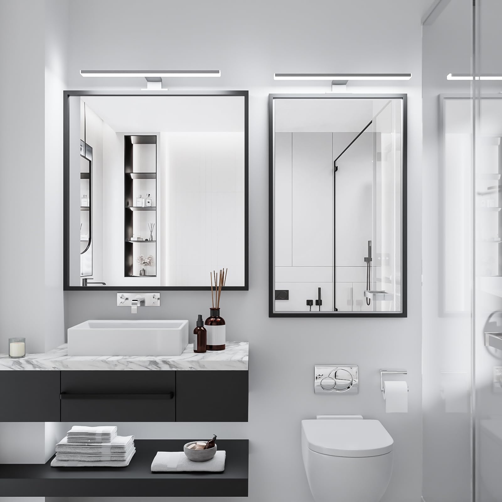 Aogled Led Specchio Luce Bagno 30 cm 5W 500LM 230V Bianco Neutro 4000K, Acciaio Inox Slim Luce Specchio Bagno, Piastra di Fissaggio su Specchio/Armadio/Parete Illuminazione 300mm