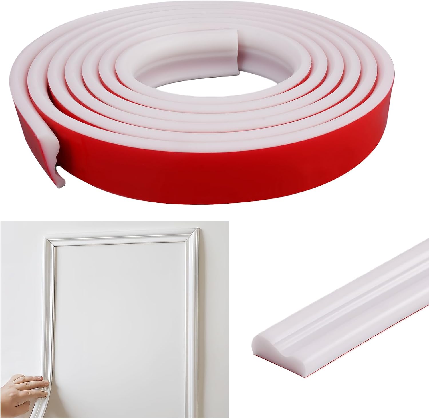 3 Metres Self-Adhesive Wall Mouldings, 32 mm Wide, Cuttable, White TPE Flexible Decorative Mouldings, Waterproof Decorative Mouldings for Furniture, Door Frames, Ceilings, Walls