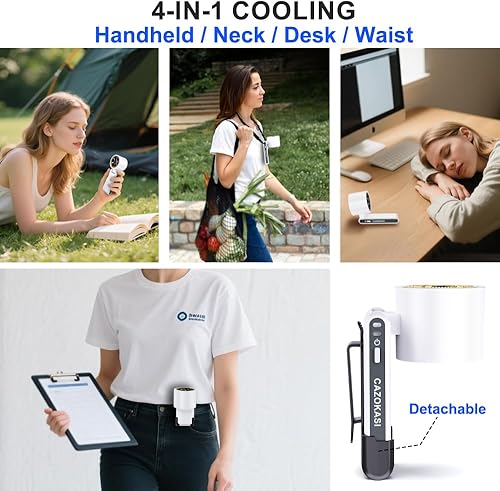 Miniatura 4 de CAZOKASI Ventilador de mano recargable de viento fuerte con iluminación ambiental 4 IN1 5000mAh hasta 22H para cuello de clip de cintura de