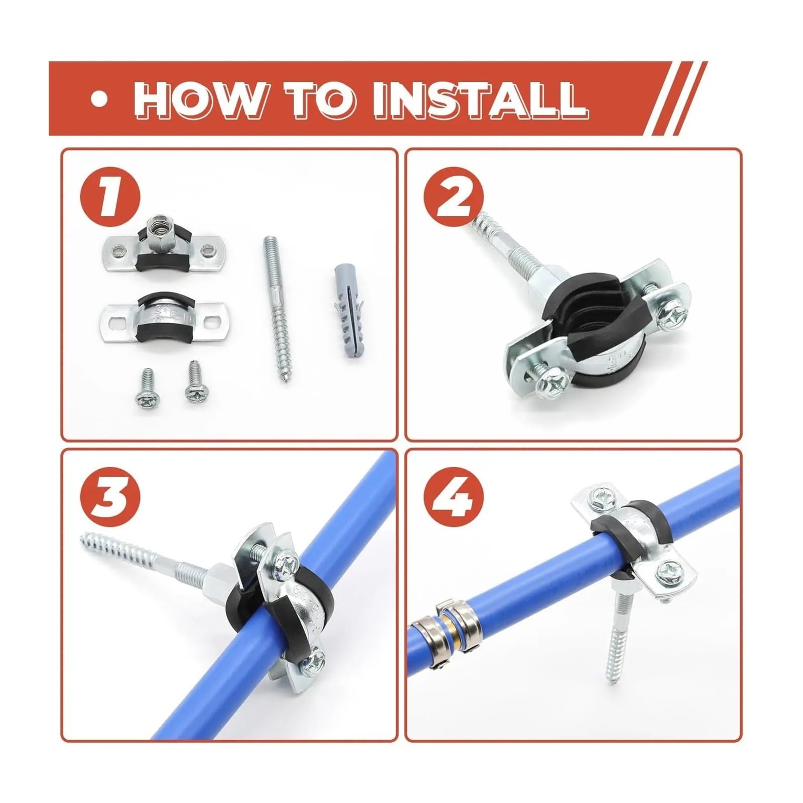 Abrazadera de soporte de tubo ajustable con cojín de goma, Clip de suspensión de soporte de tubo de anillo dividido for montaje en techo de pared de 15-166mm, 4 Uds.(4pcs 87-92mm)