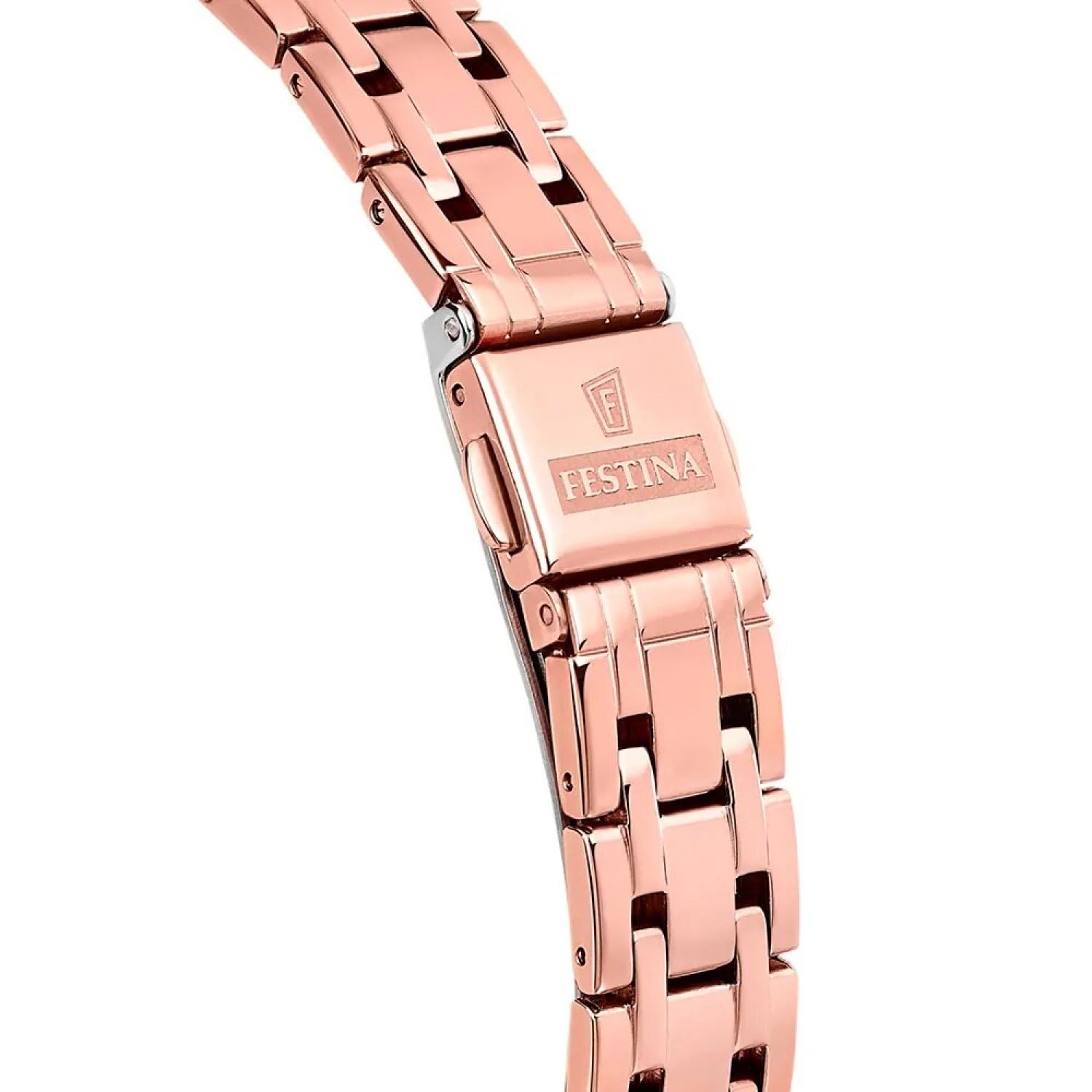 Festina Zegarek damski ze stali powlekanej różowym złotem PVD z cyrkoniami i bransoletką F20722/1
