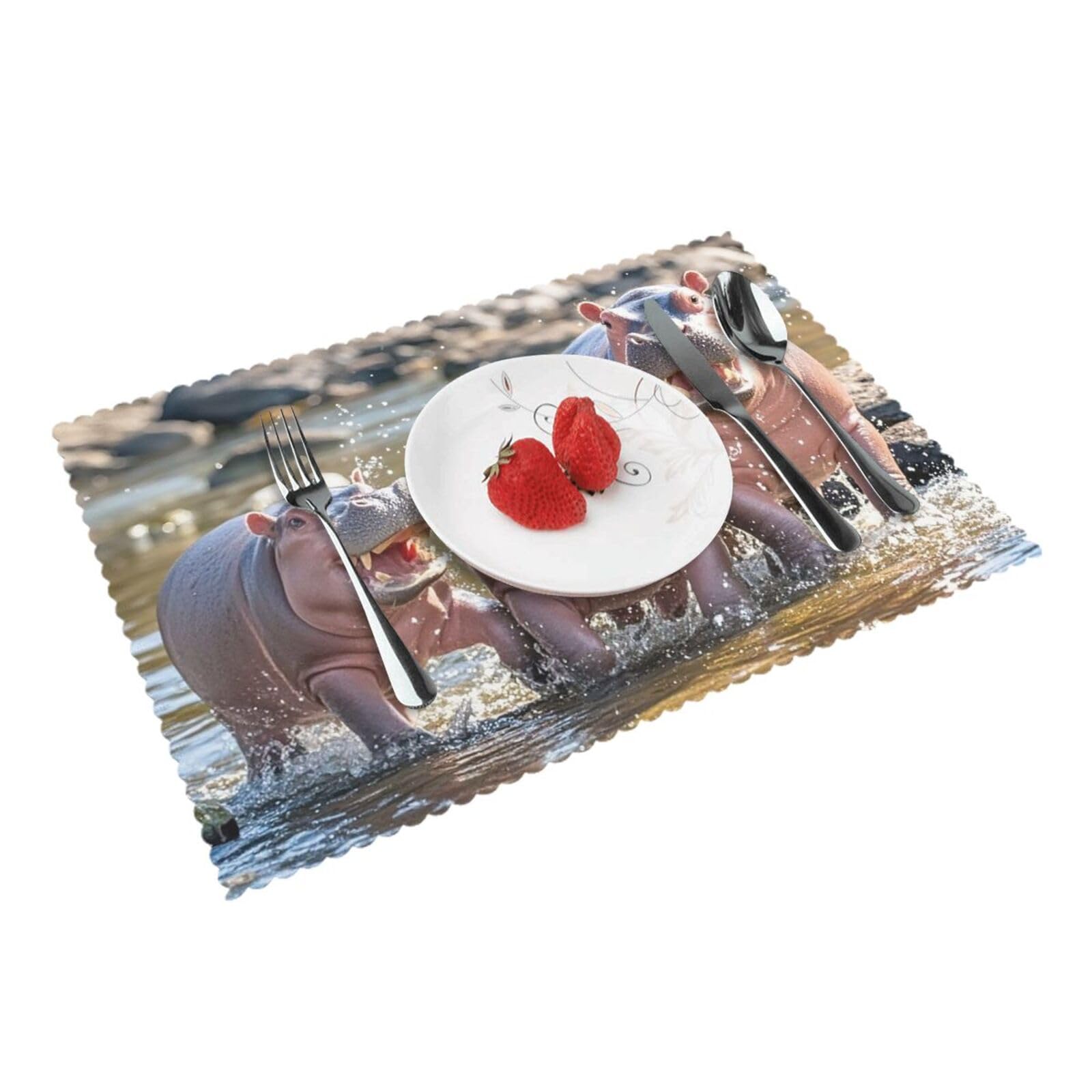 Placemats Set of 4 Heat Resistant Woven Place Mats for Dining Table Hippos Placemats Washable Wipeable PVC Table Mats Indoor/Outdoor Place Mats for Party Kitchen Decor 30x45 cm