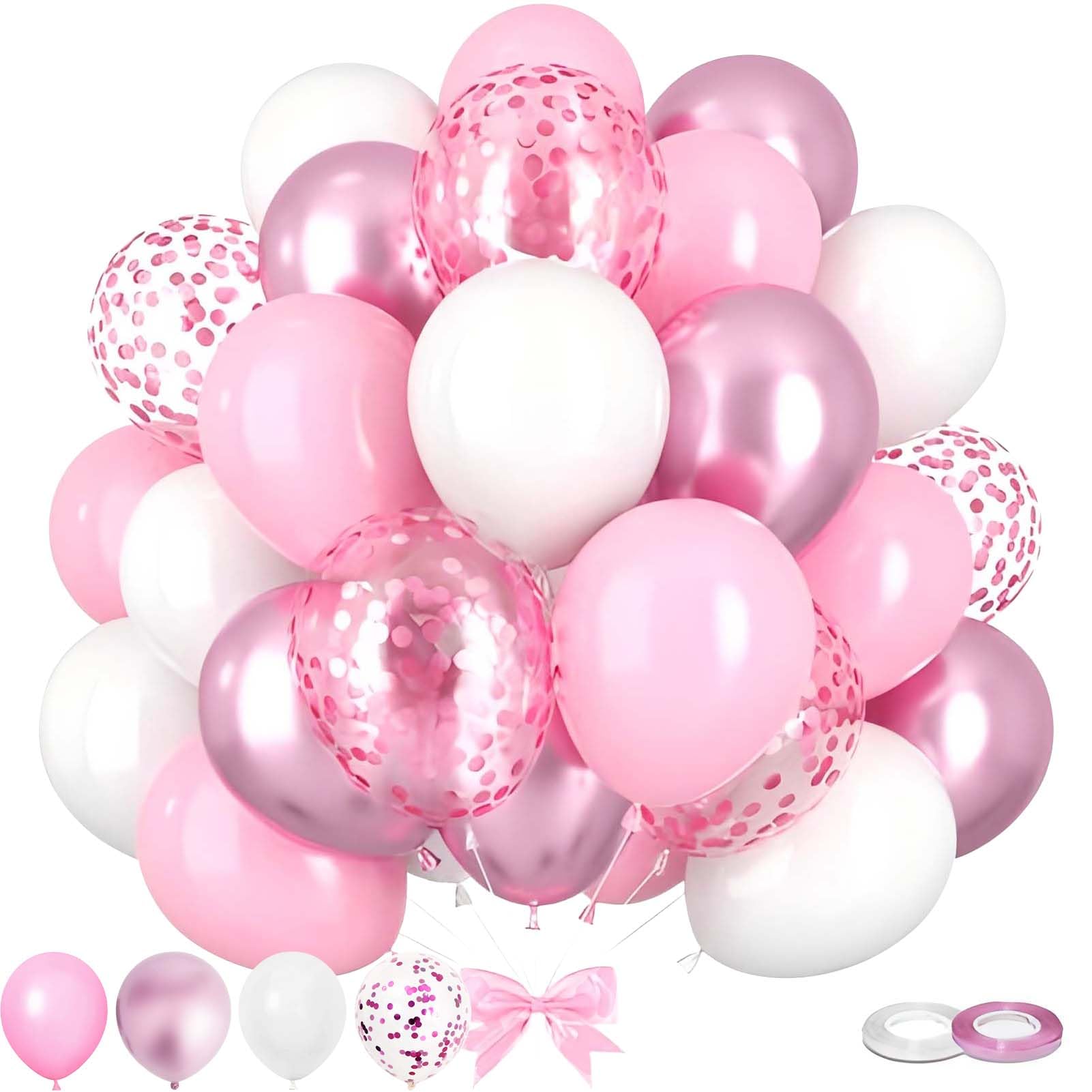 60PCS Pink and White Balloons,12 inch Pink and White Balloon Arch Kit,Suitable for Confession Proposal Wedding Girl Birthday Baby Shower Party