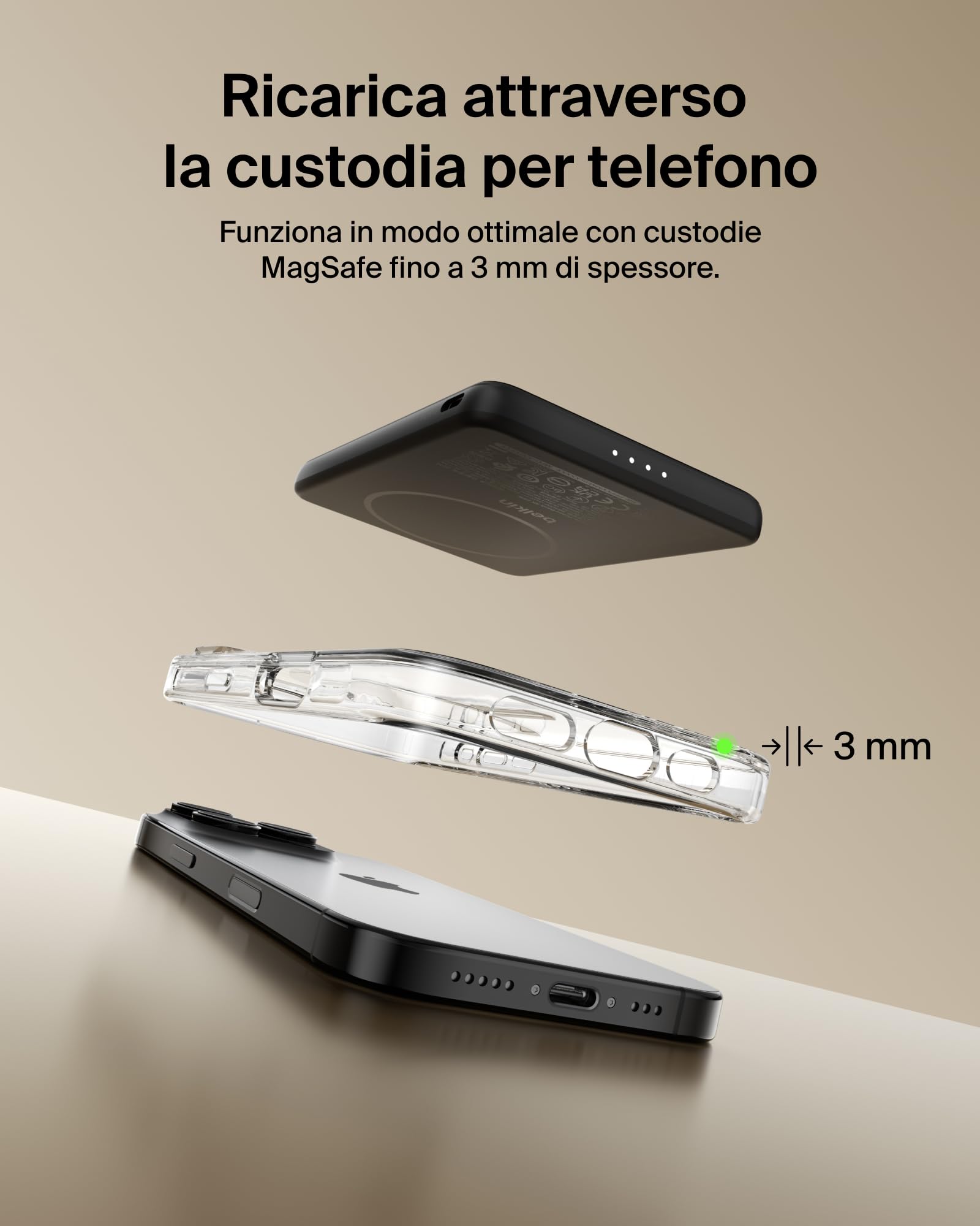 Belkin BoostCharge Power Bank Magnetico 5000mAh, Qi2 7.5W Caricatore Portatile Sottile con Anello Magnetico e Porta USB-C, Cavo USB-C Incluso, Power Bank per iPhone, Galaxy, Pixel, iPad e altro, Nero