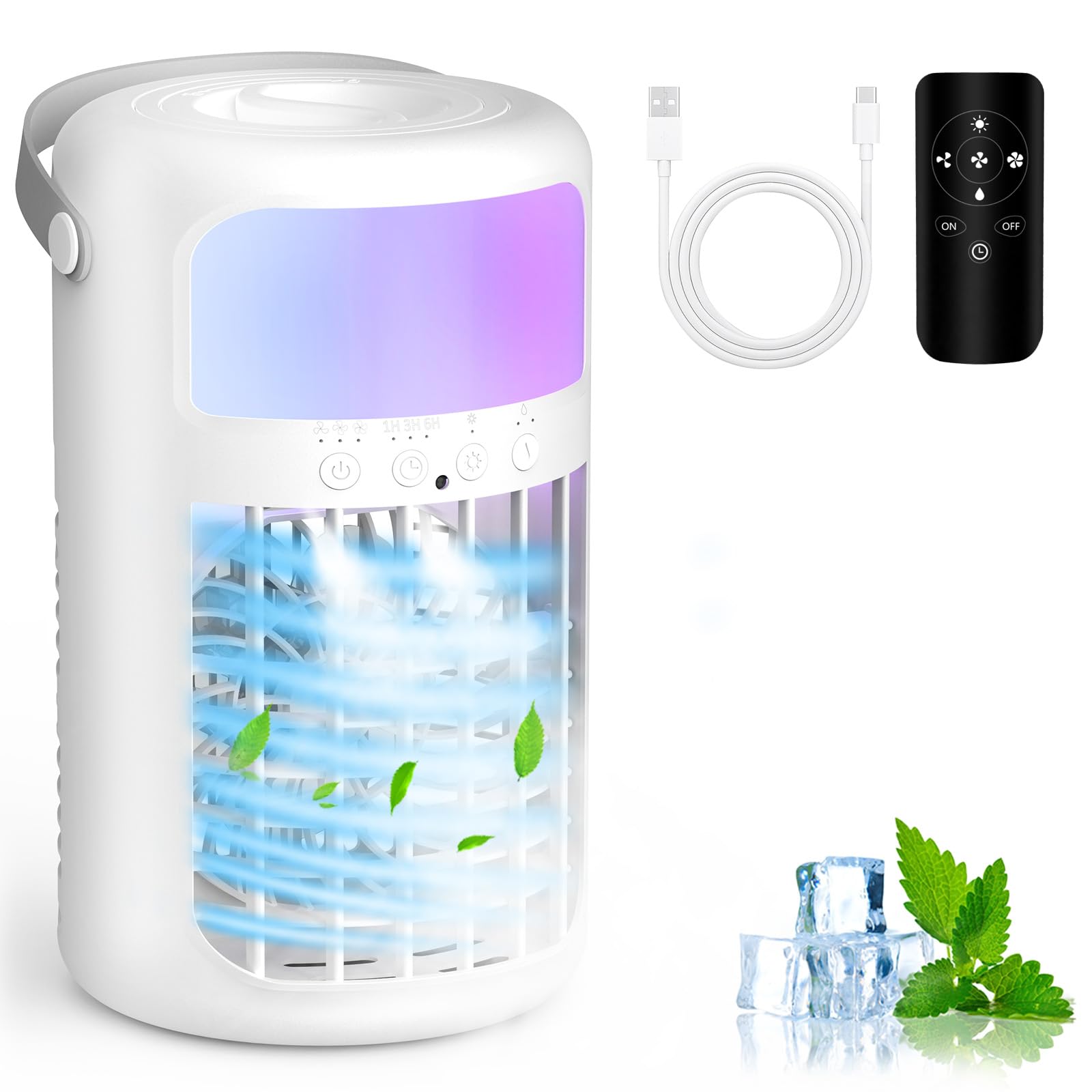 Portable Air Conditioner, 2025 Upgraded 4-IN-1 Ultra-Quiet Design Portable AC Unit with 2 Cool Mist & Speeds1500ml Remote Control Air Conditioner