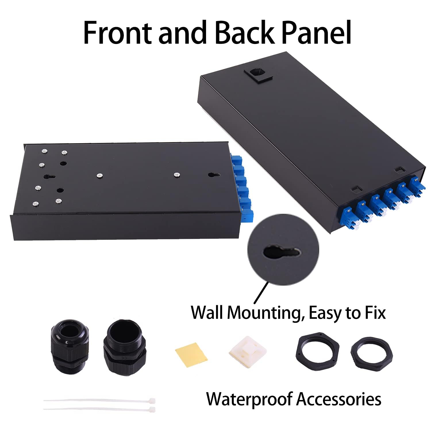 LGX Panel Wall Mount Fiber Enclosure LC-UPC Kit zawiera 6 złączek Duplex LC SM w kartonie z 12 pasmami SingleMode 9/125 szpuli 1M LC Fiber Pigtail do optycznego łączenia fuzyjnego