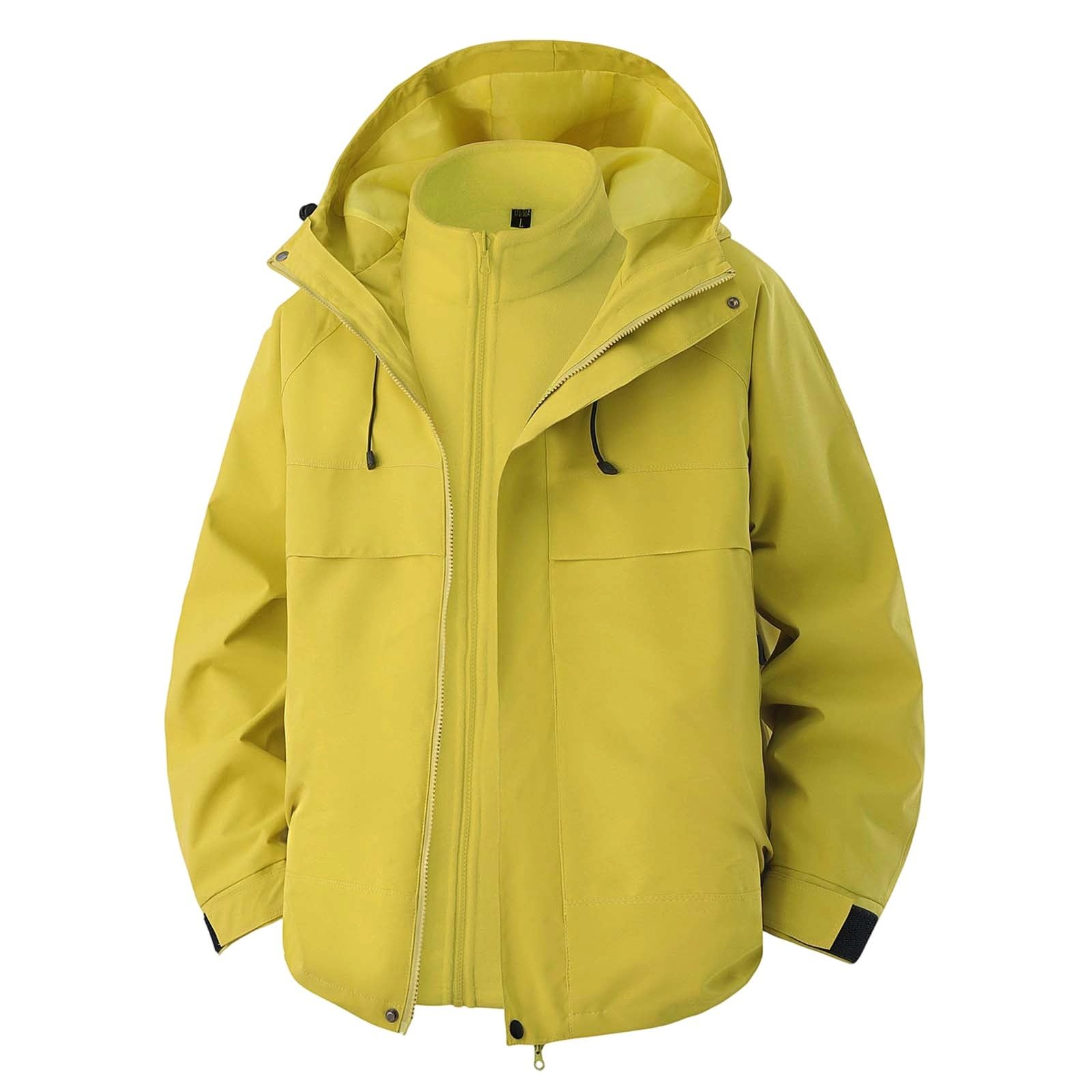 Generisch 2026 Herren Freizeitjacken, leichte Outdoor-Kapuzenjacke für Wandern, Reisen, Arbeitskleidung, Wintermantel (Yellow, L)