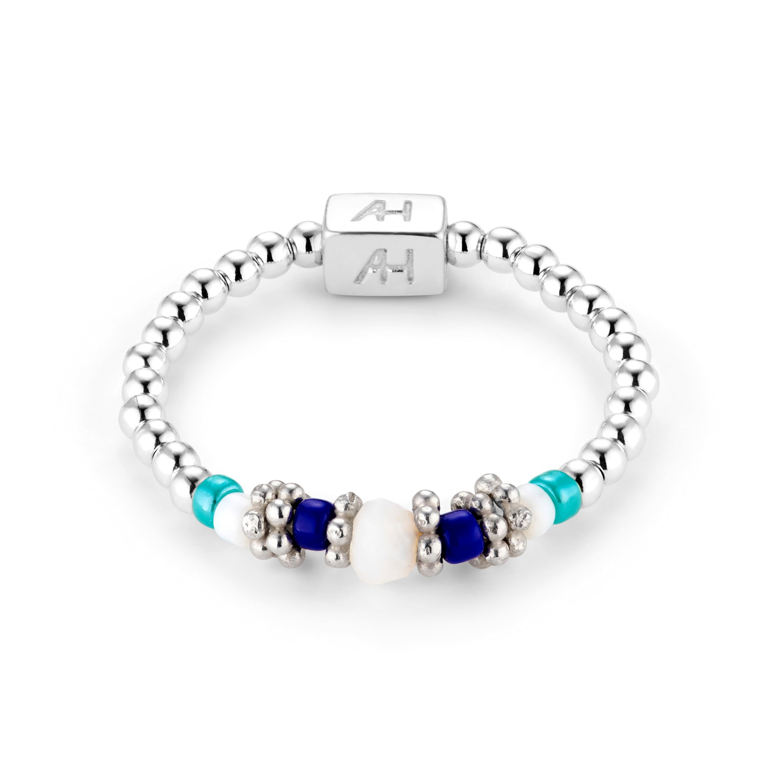 Annie HaakBoho White 925 Sterling Silver Ring, Multicolour, Turquoise, Summer, Bohemian, Gift For Women/Girlfriend/Friend, Birthday, Handmade in UK, 53-55mm circumference