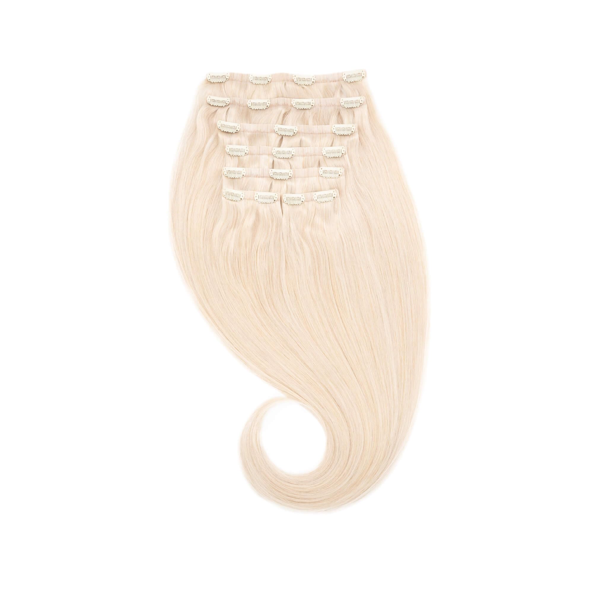 GLOBAL EXTEND® Clip-in-Extensions nahtlos I 100% Echthaar I Angenehmes Tragen | Einfaches Befestigen I Dichte und Volumen I Große Farbauswahl I Komplettes Set (30 cm, kühles-blond)