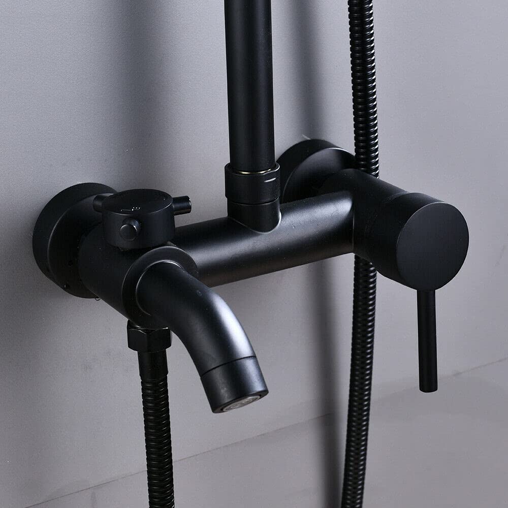 Wassertemperatur Duschsystem Thermostat Schwarz, Dusche Armatur Wasserhahn Duscheset Regen Duschekopf mit Handbrause Set, Regendusche und Handbrause