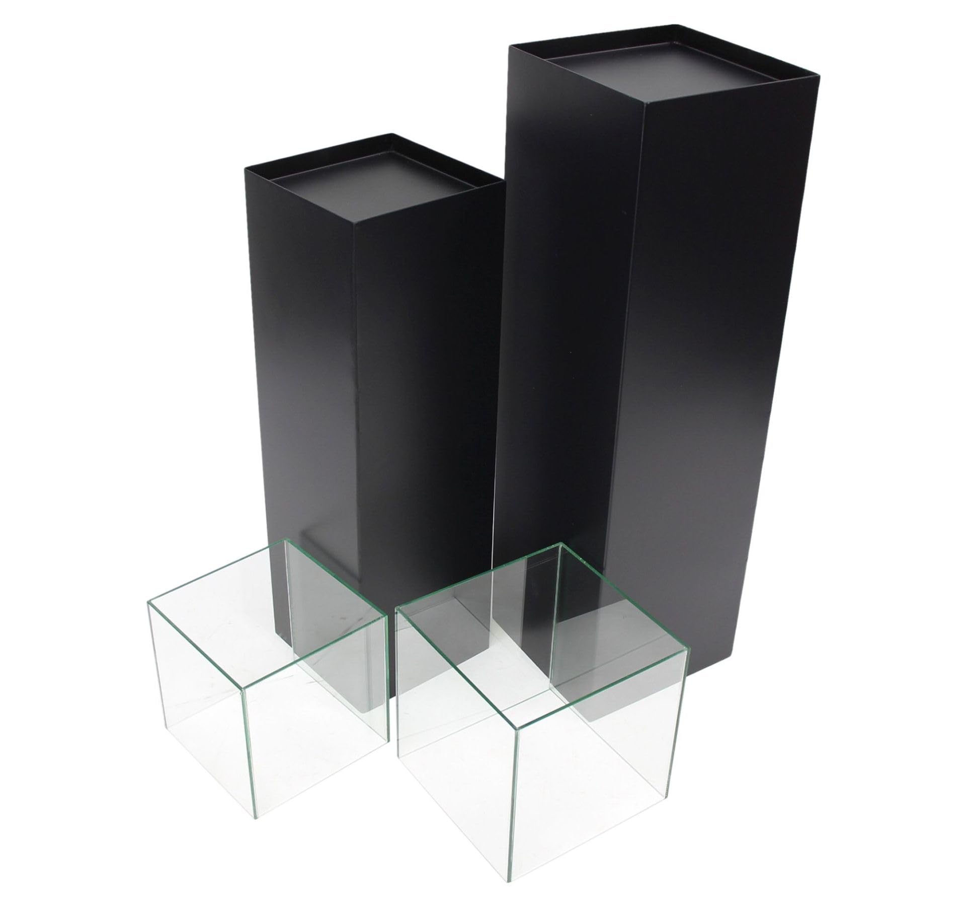 2X Windlichtsäule Black aus Metall, schwarz, Kerzenständer, Dekosäule | Kerzenhalter 75 + 90 cm hoch für Wohnzimmer, Boden-Laterne mit Kerzenglas