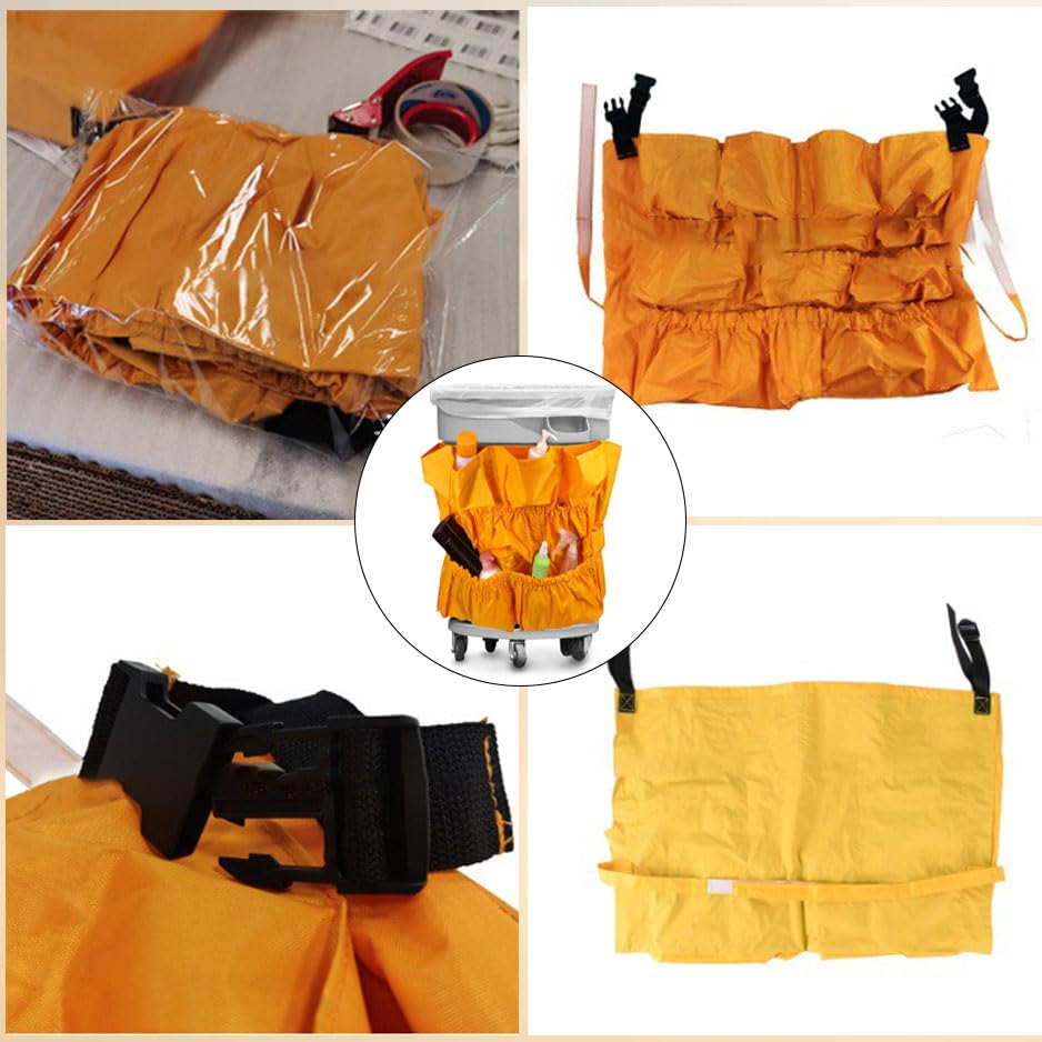 Image of Yellow Trash Can Caddy Bags for Garbage Bins,10 Pockets Commercial Cleaning Caddy Bag,Fit 32-50 Gallon Can,Garbage Bin Caddy Organizer