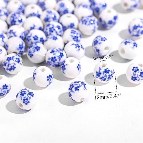 Miniatura 8 de 100 cuentas de porcelana de 0.394 pulgadas para la fabricación de joyas, cuentas redondas de cerámica con patrón de flores, cuentas de porcelana