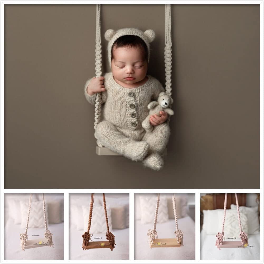 URFEDA Bébé Balançoire Nouveau-Né Garçon Filles Accessoires De Photographie Balançoire en Bois Bébés Meubles Photo ThèMe Accessoires Accessoires pour Studio Photo Shooting Bébé Accessoires Nature