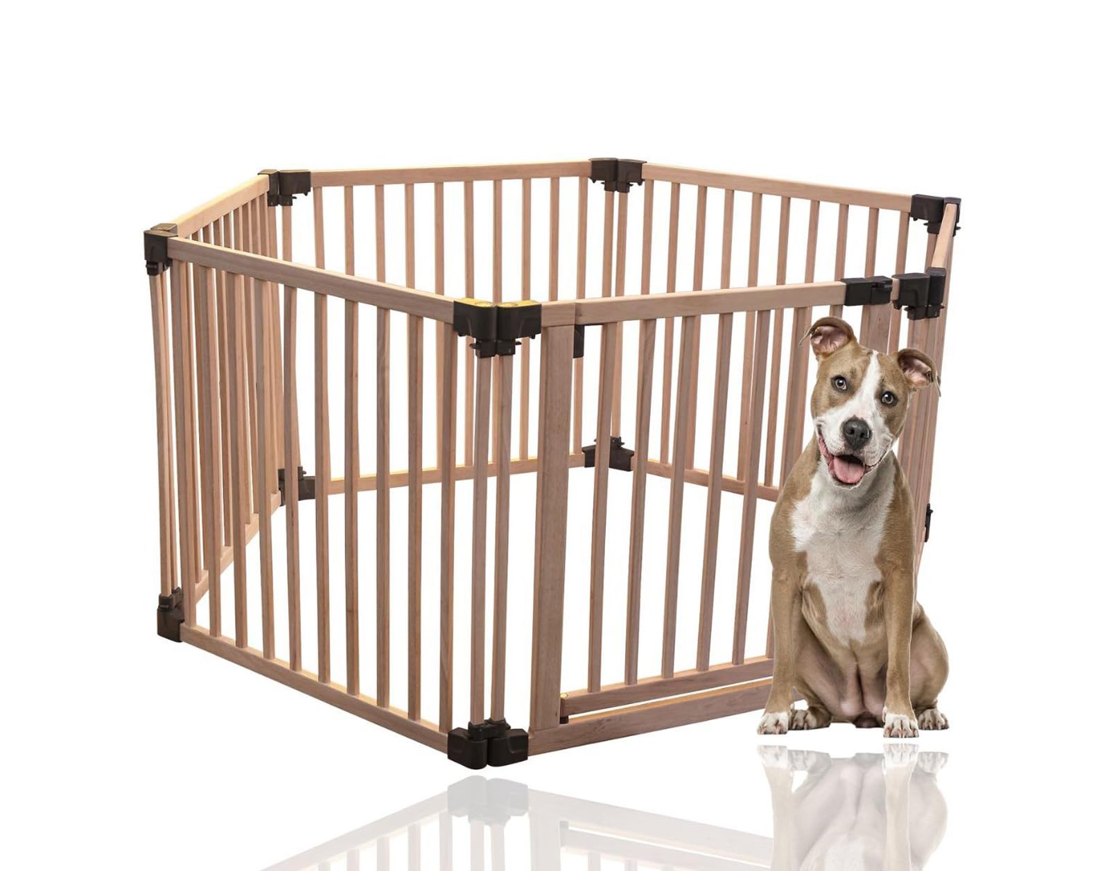 Bettacare Wooden Dog Pen, Hexagon, 6 x 80cm, Natural Wood, 76cm High, Dog Pen for Pets Dogs and Puppy, Dog Playpen, Indoor Dog Yard, Easy Installation