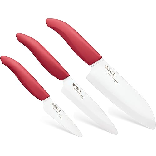 Kyocera 610446-FK-3PC-WHRD 3Piece Advanced Ceramic Revolution Series Knife Set, Blade Sizes: 5.5", 4.5", 3", Red